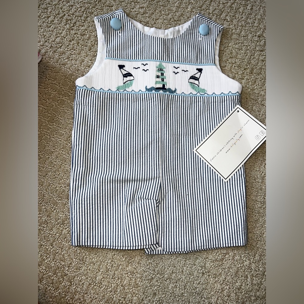 Smocked romper Sailboats